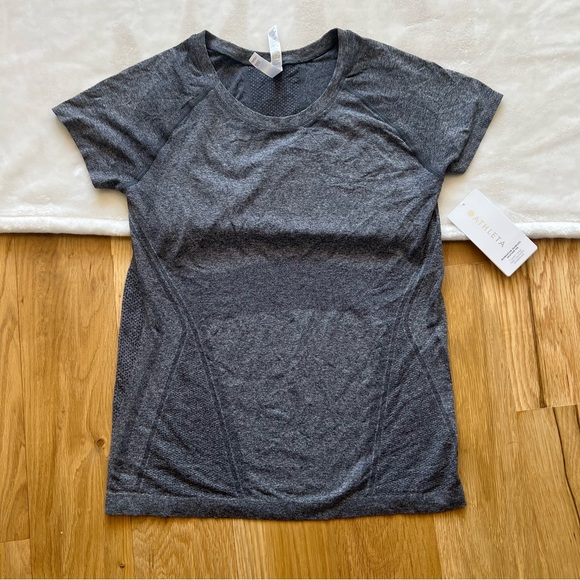Athleta Momentum Seamless Short Sleeve Tee Shirt NWT Size L Heather Gray - Picture 3 of 7